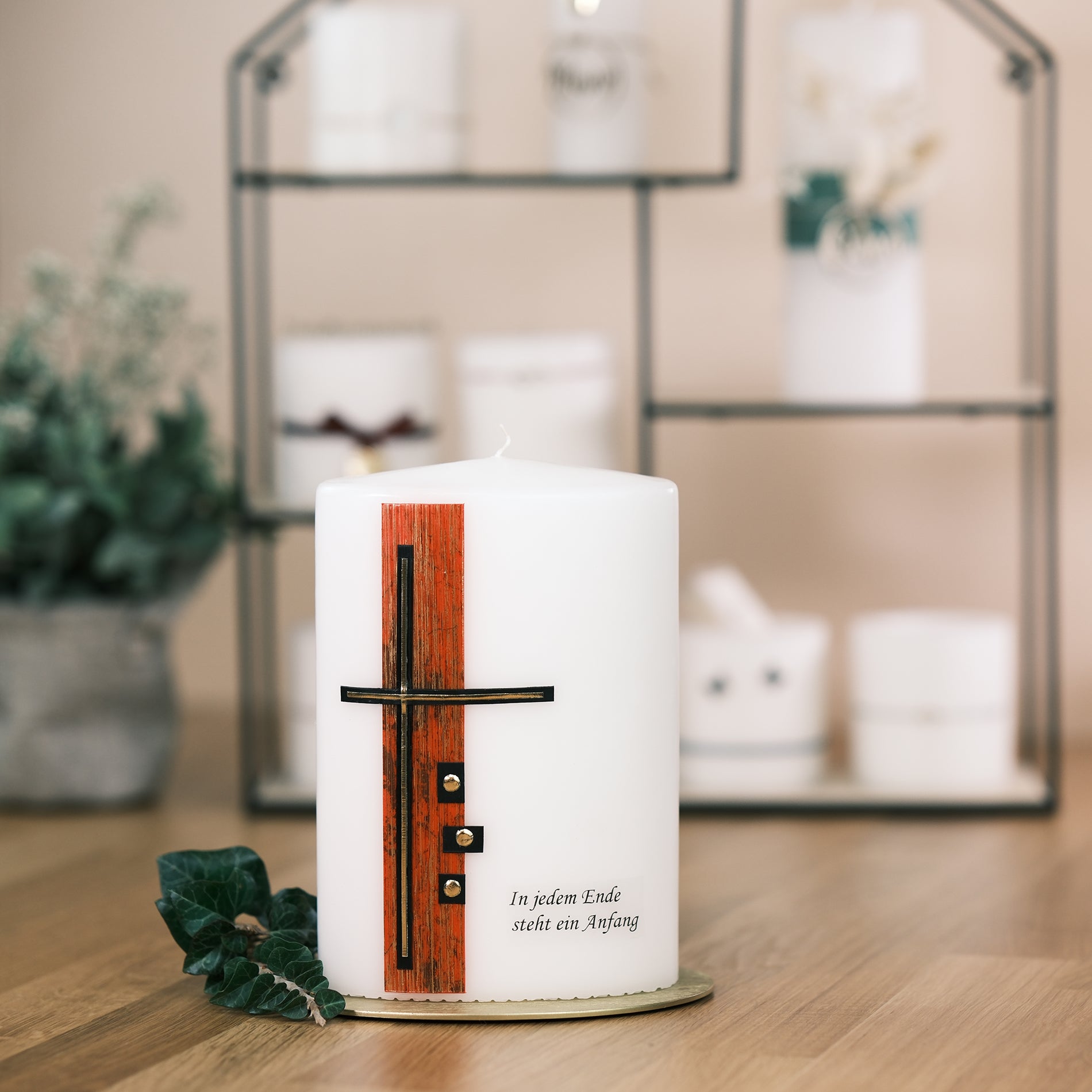 Trauerkerze "In jedem Ende steht ein Anfang" - Rosis Kerzen rot
