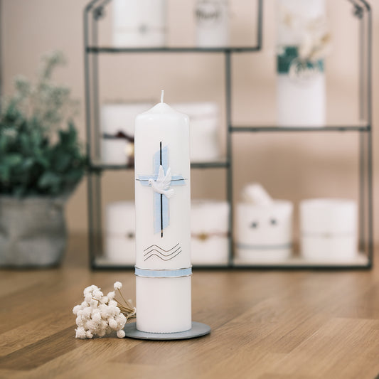 Taufkerze Anna - Rosis Kerzen blau / Stumpenkerze 250/60 mm