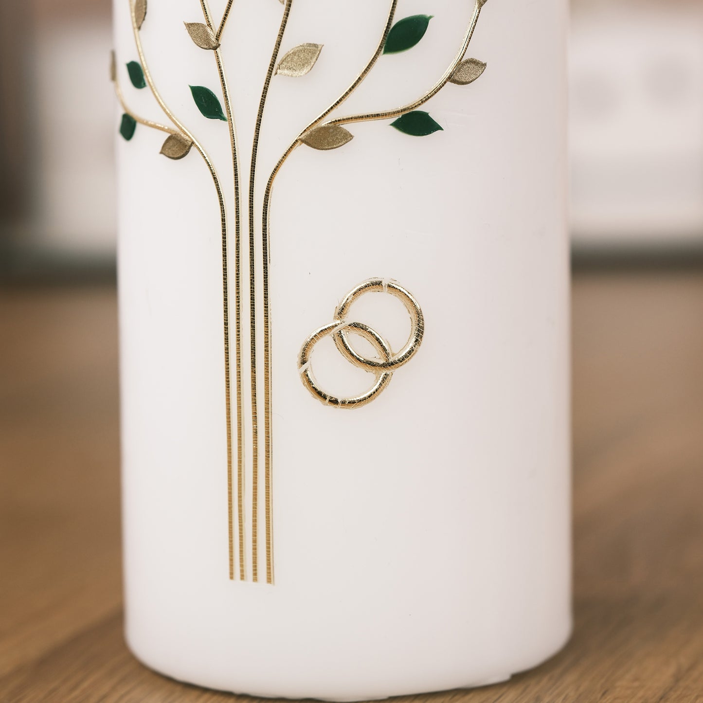 Hochzeitskerze mit Lebensbaum & Ringen - Rosis Kerzen