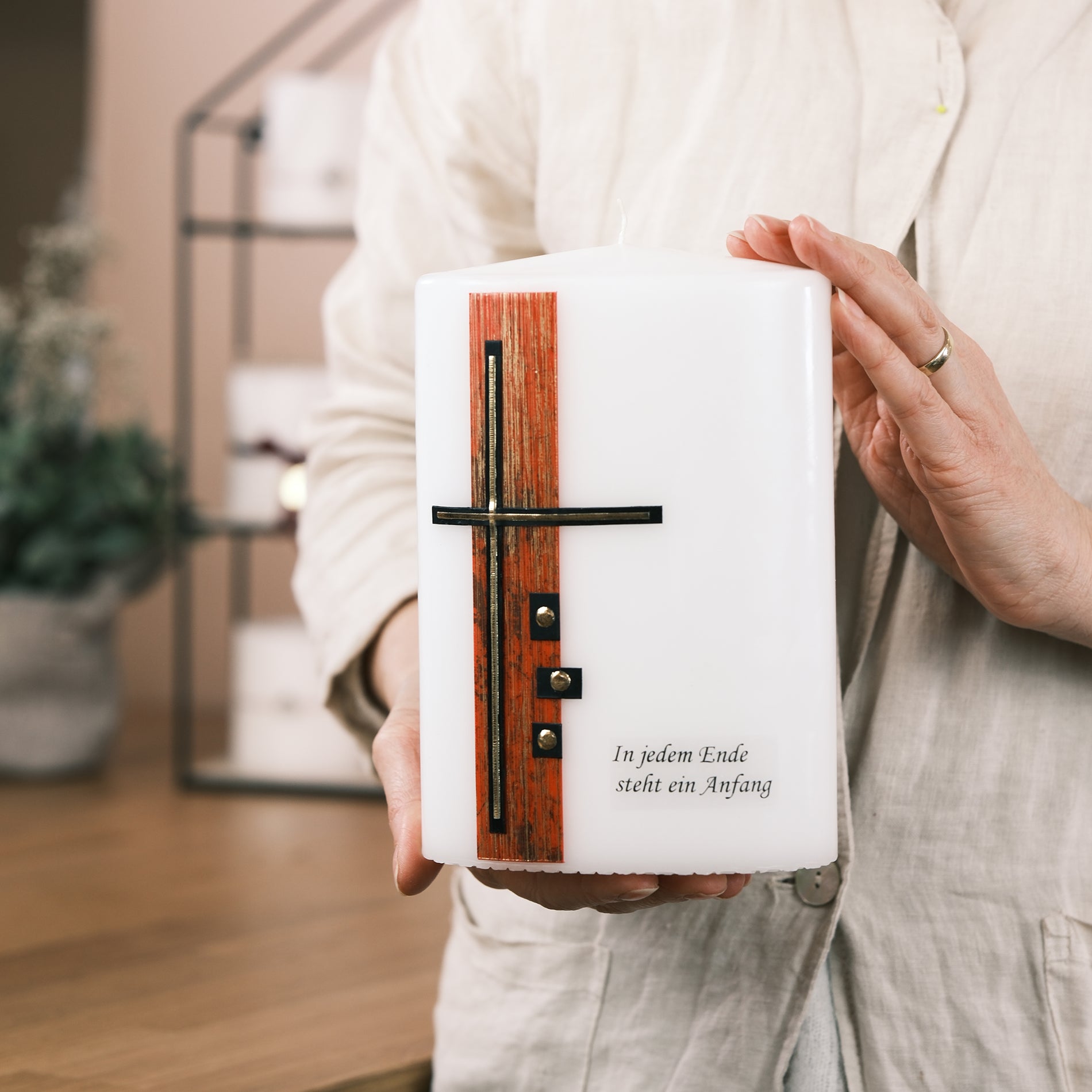 Trauerkerze "In jedem Ende steht ein Anfang" - Rosis Kerzen