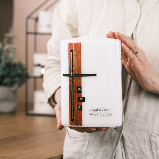 Trauerkerze "In jedem Ende steht ein Anfang" - Rosis Kerzen