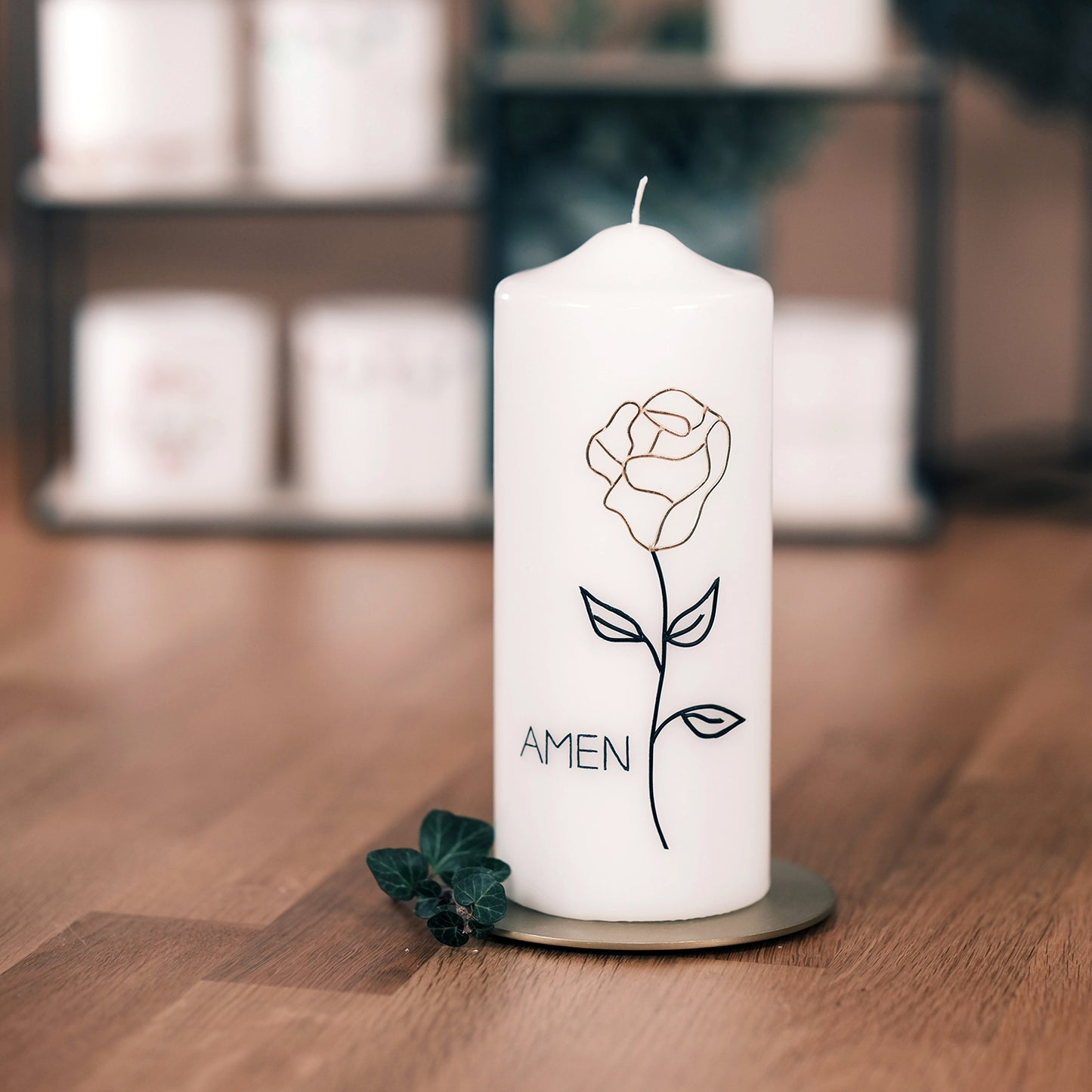 Trauerkerze "Amen mit Rose" - Rosis Kerzen Stumpenkerze 200/80