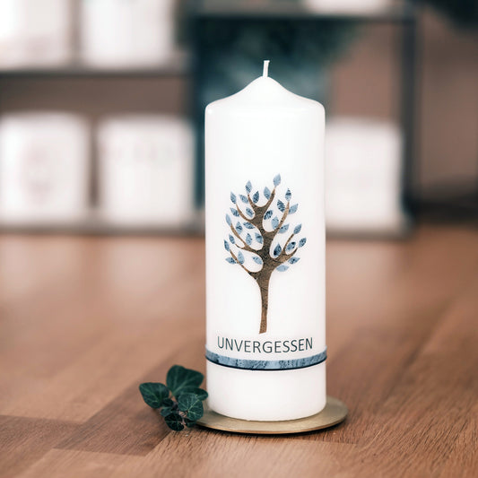 Trauerkerze "UNVERGESSEN" - Rosis Kerzen blau