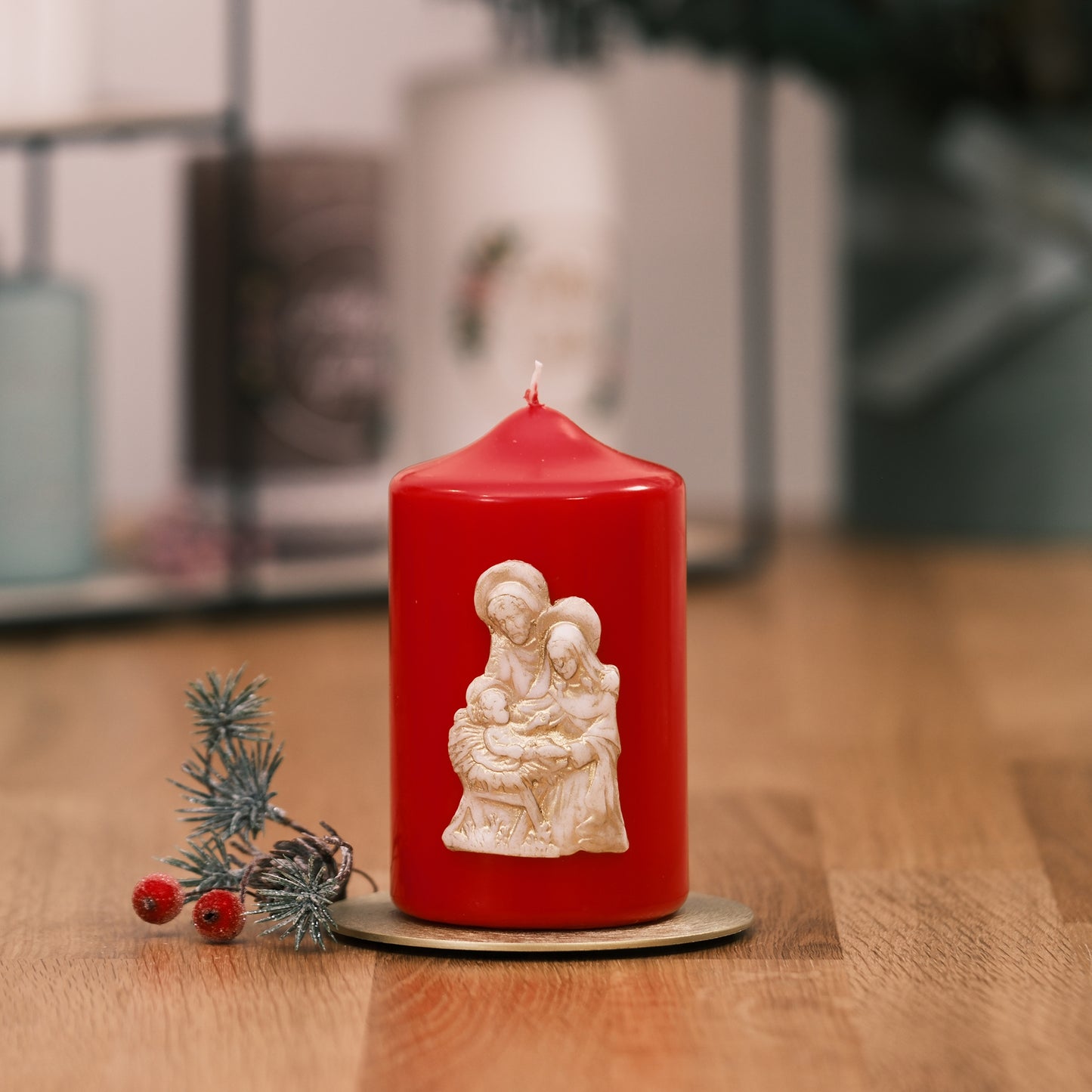 Weihnachtskerze mit hl. Familie Relief