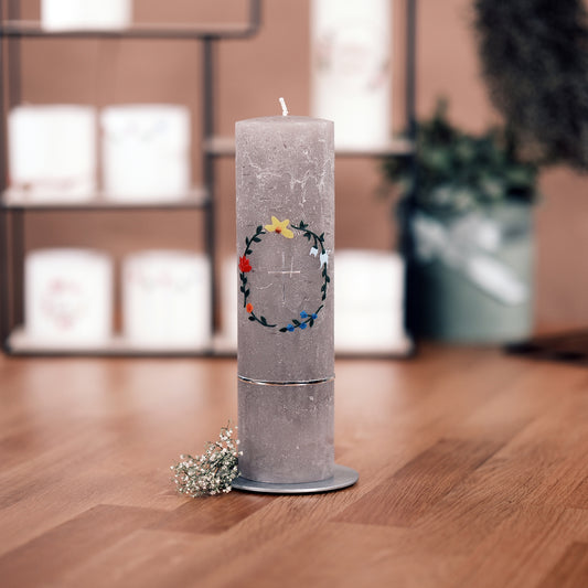 Taufkerze Lilli - Rosis Kerzen Stumpenkerze (Rustik) 250/70 mm / braun