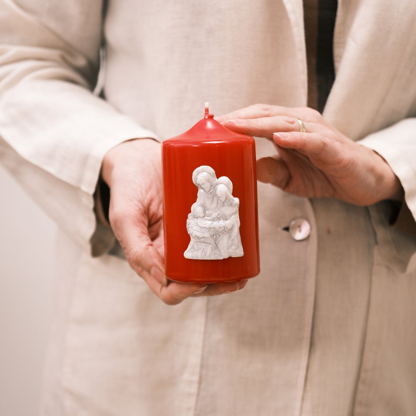 Weihnachtskerze mit hl. Familie Relief