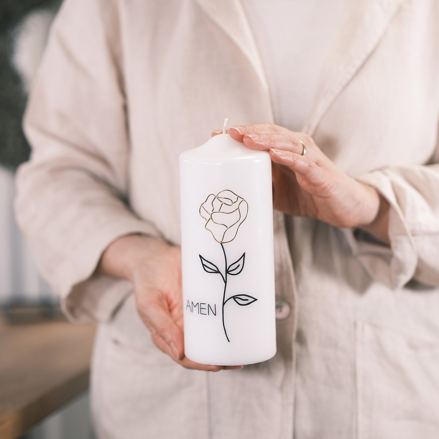 Trauerkerze "Amen mit Rose" - Rosis Kerzen