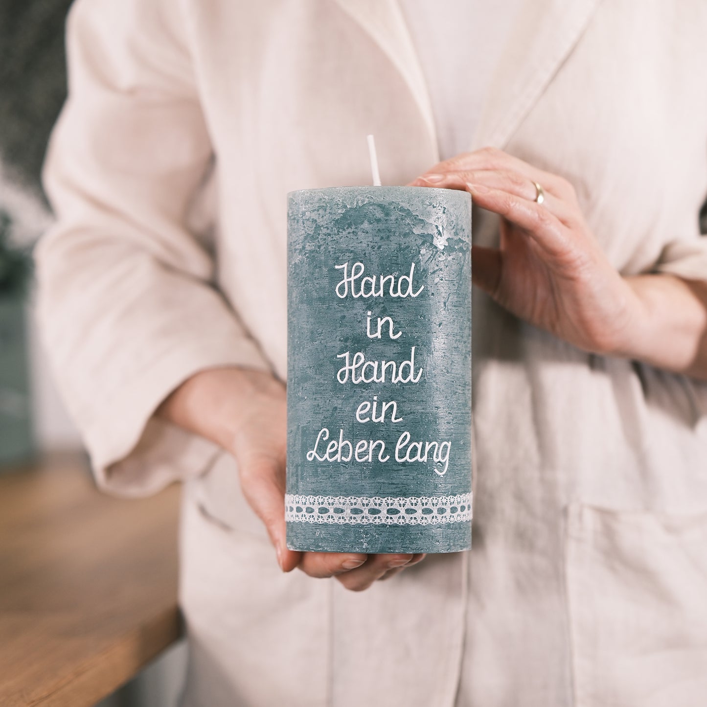 Hochzeitskerze Hand in Hand ein Leben lang - Rosis Kerzen