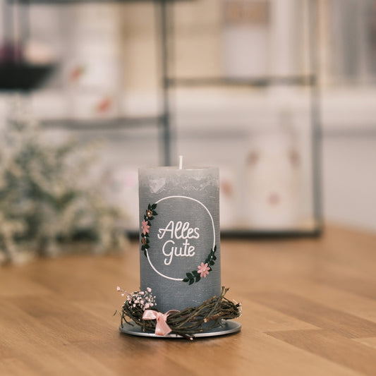 Alles Gute - Rosis Kerzen grau