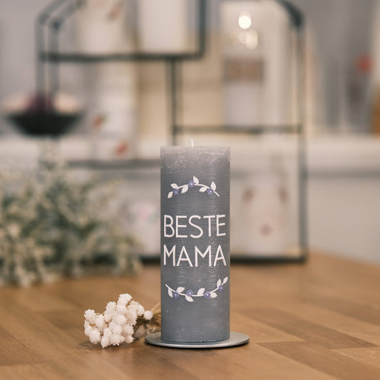 Beste Mama - Rosis Kerzen grau