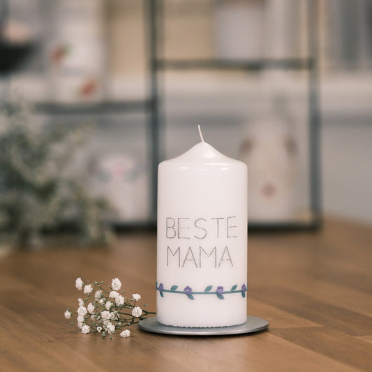 Beste Mama (eingraviert) - Rosis Kerzen silber-türkis