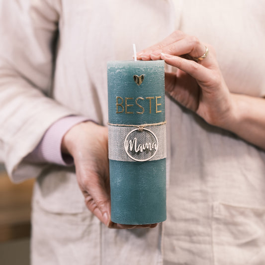 Beste Mama mit Holzanhänger - Rosis Kerzen