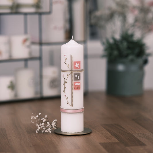 Taufkerze Ludwig - Rosis Kerzen rosa-braun