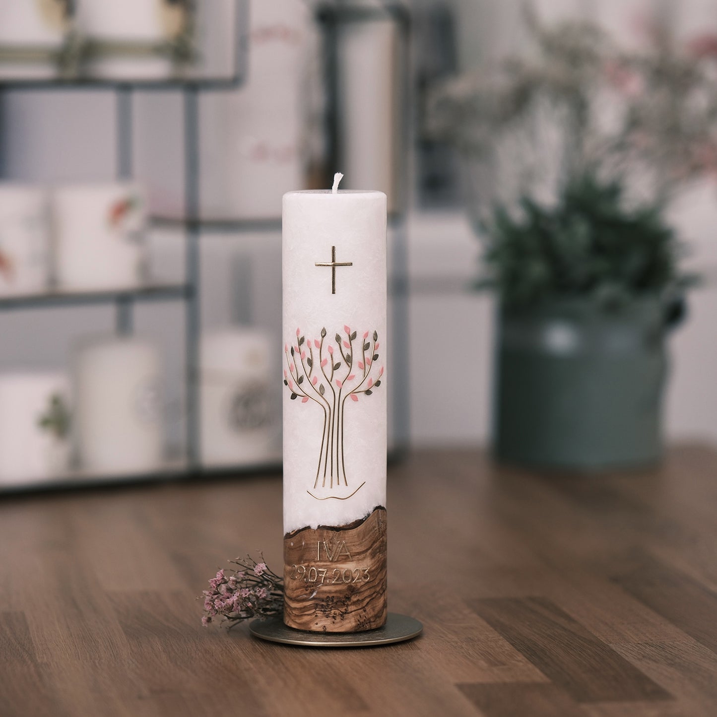 Taufkerze Iva - Rosis Kerzen rosa