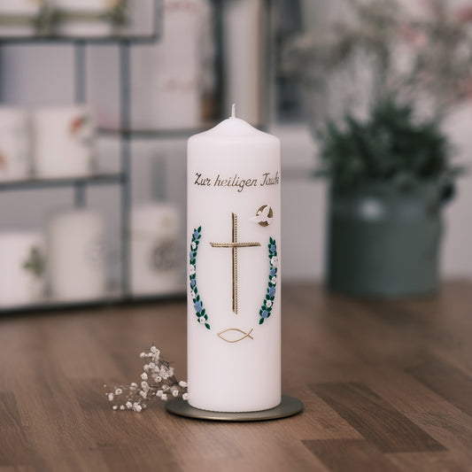 Taufkerze Anna Valentina - Rosis Kerzen blau