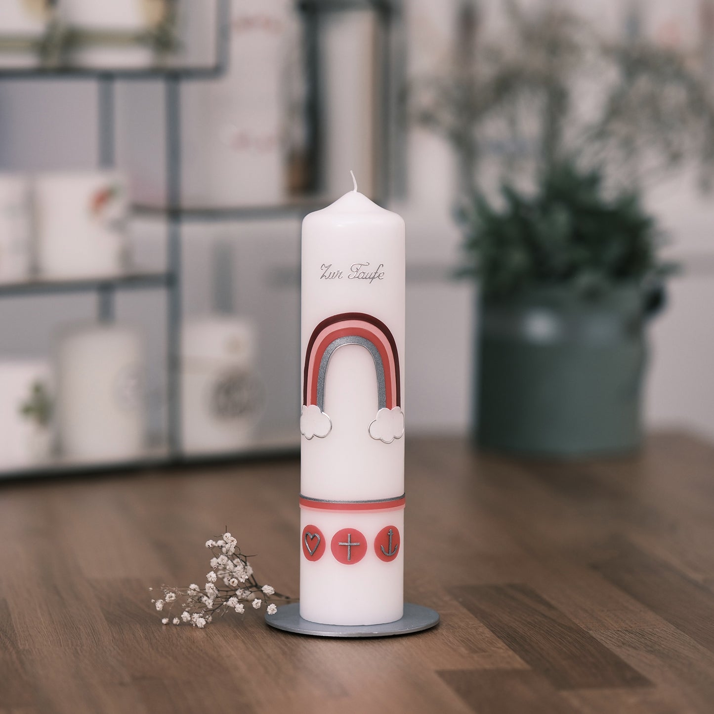 Taufkerze Ben - Rosis Kerzen rosa-rot