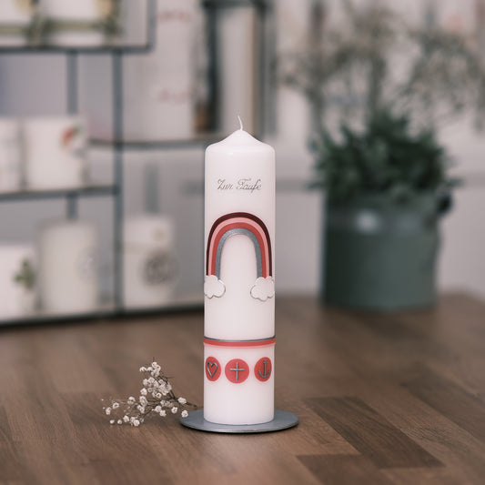 Taufkerze Ben - Rosis Kerzen rosa-rot