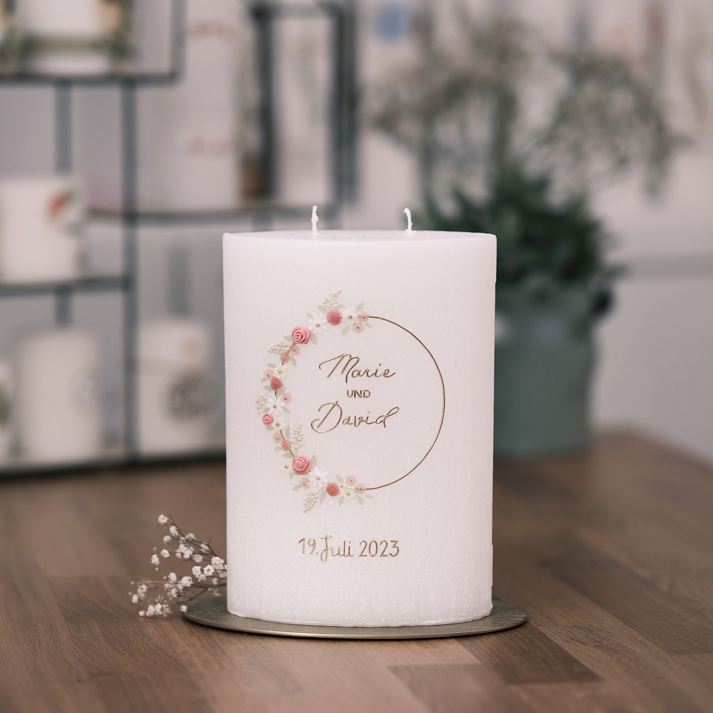 Hochzeitskerze Marie & David - Rosis Kerzen Ovalkerze 225/160/80 mm