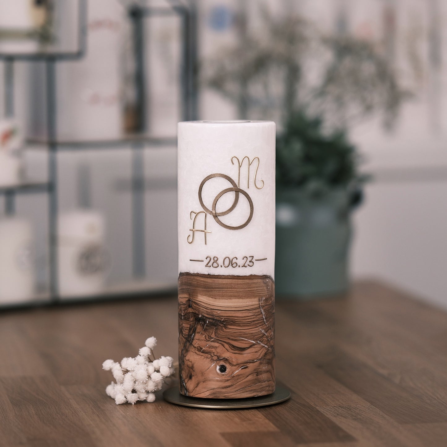 Hochzeitskerze Amelie & Mark - Rosis Kerzen mit Teelichteinsatz