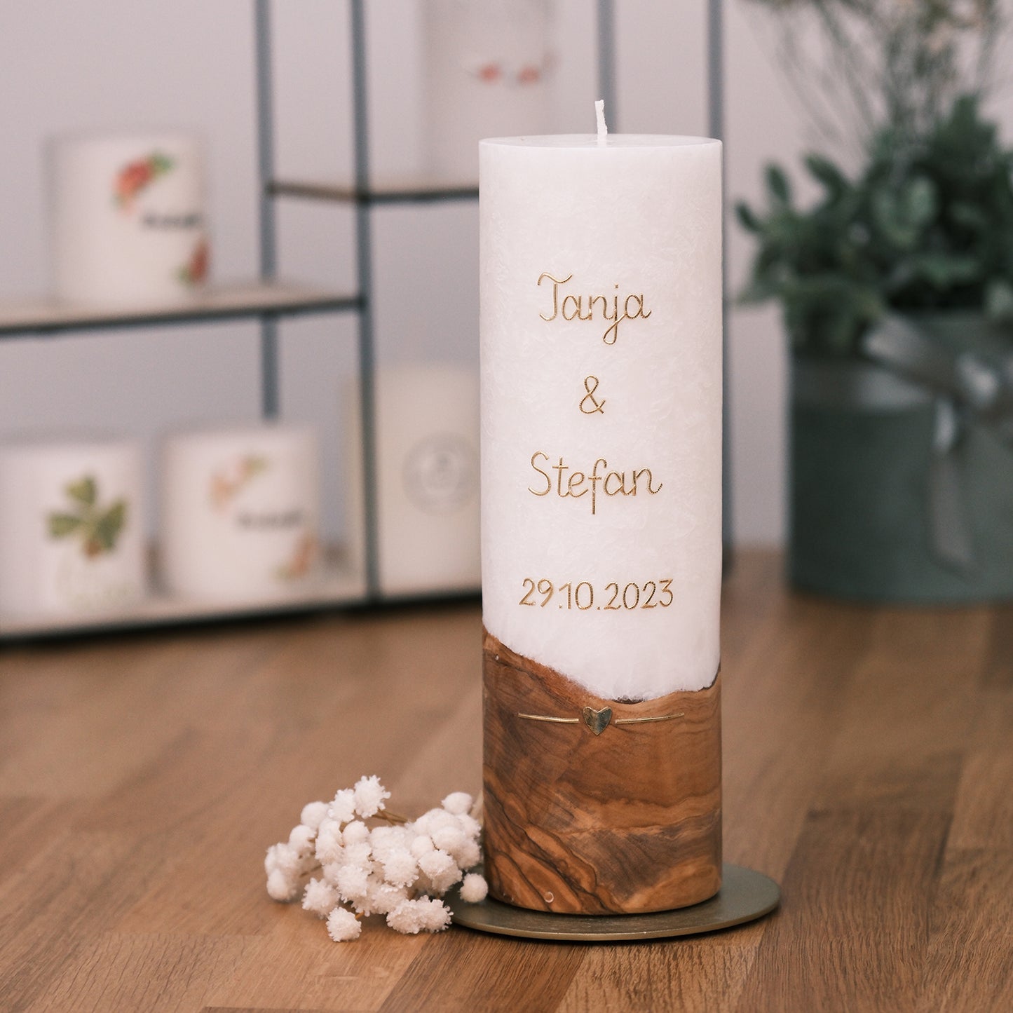 Hochzeitskerze Tanja & Stefan - Rosis Kerzen mit Teelichteinsatz
