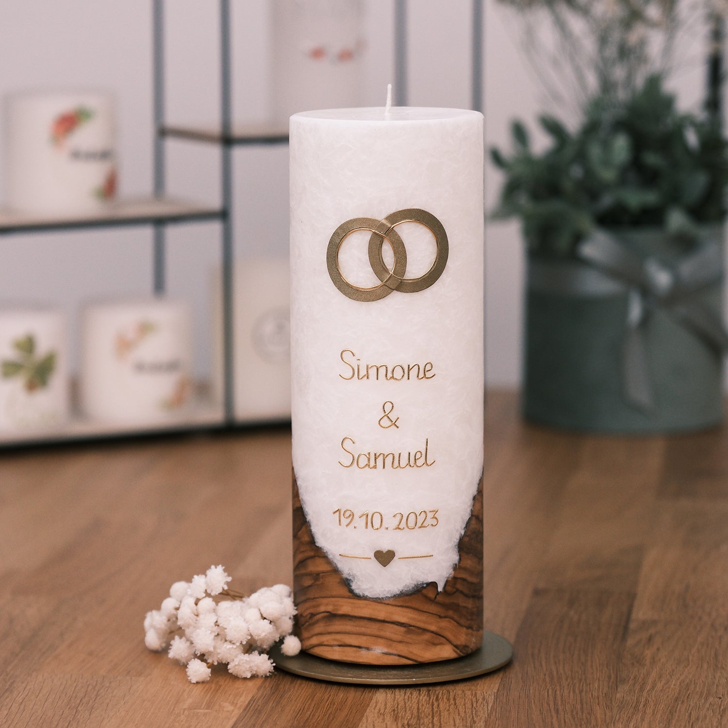 Hochzeitskerze Simone & Samuel – Rosis Kerzen