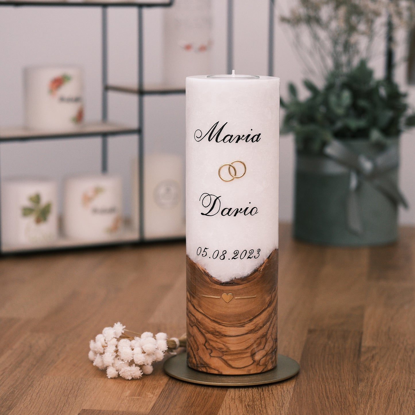Hochzeitskerze Maria & Dario - Rosis Kerzen mit Teelichteinsatz