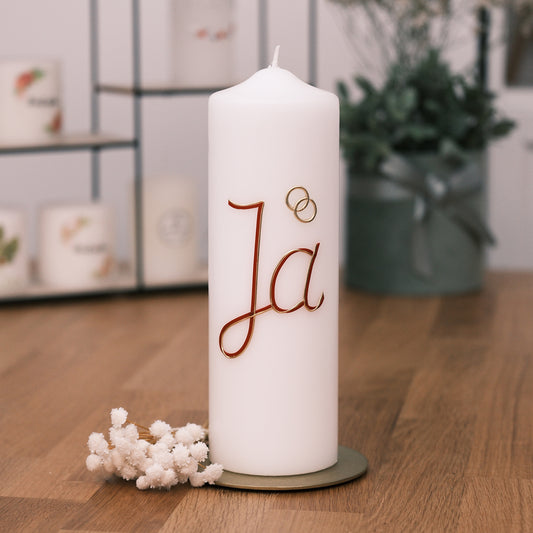 Hochzeitskerze "Ja" - Rosis Kerzen Stumpenkerze 250/80 mm