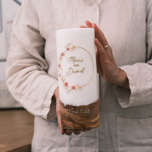 Hochzeitskerze Marie & David - Rosis Kerzen