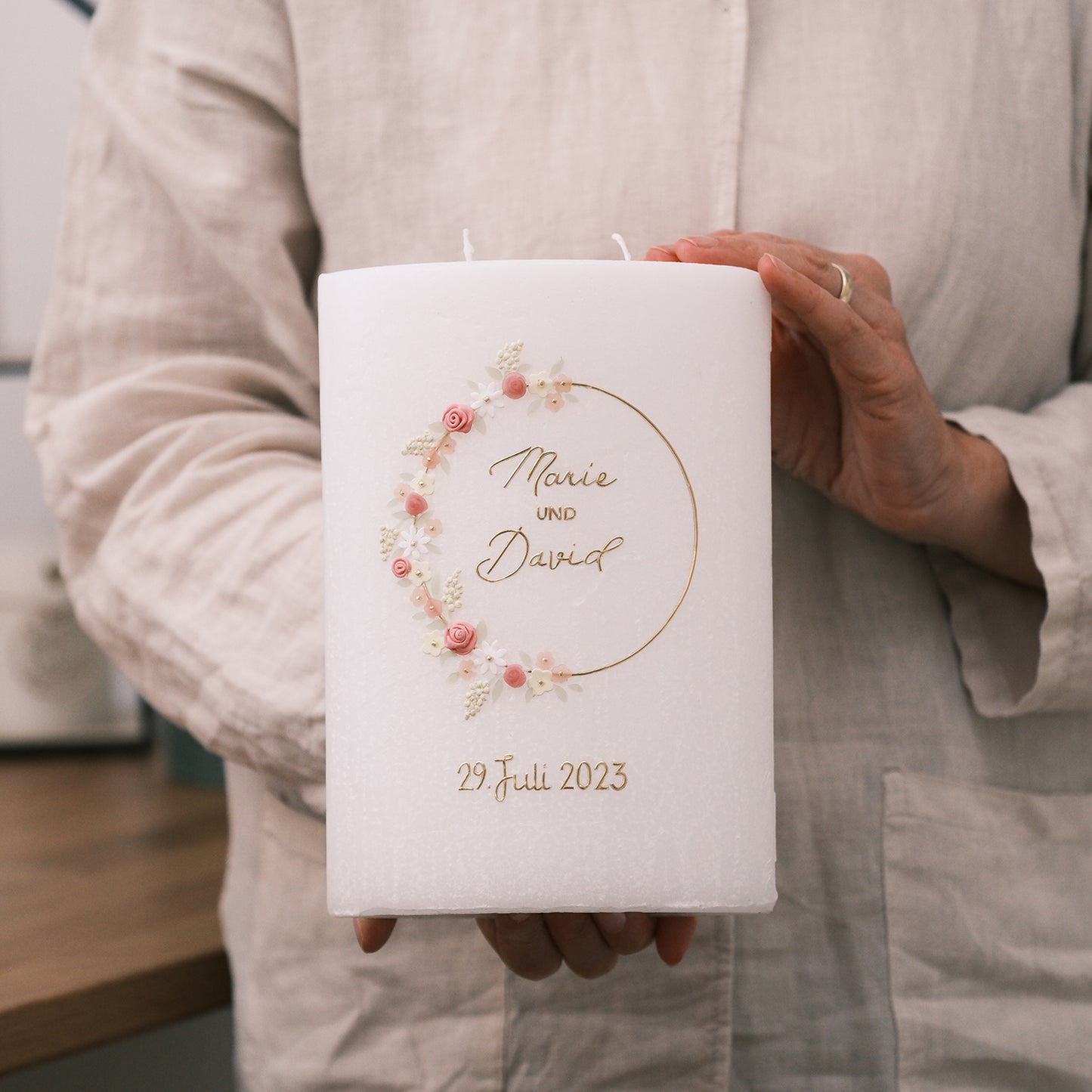 Hochzeitskerze Marie & David - Rosis Kerzen