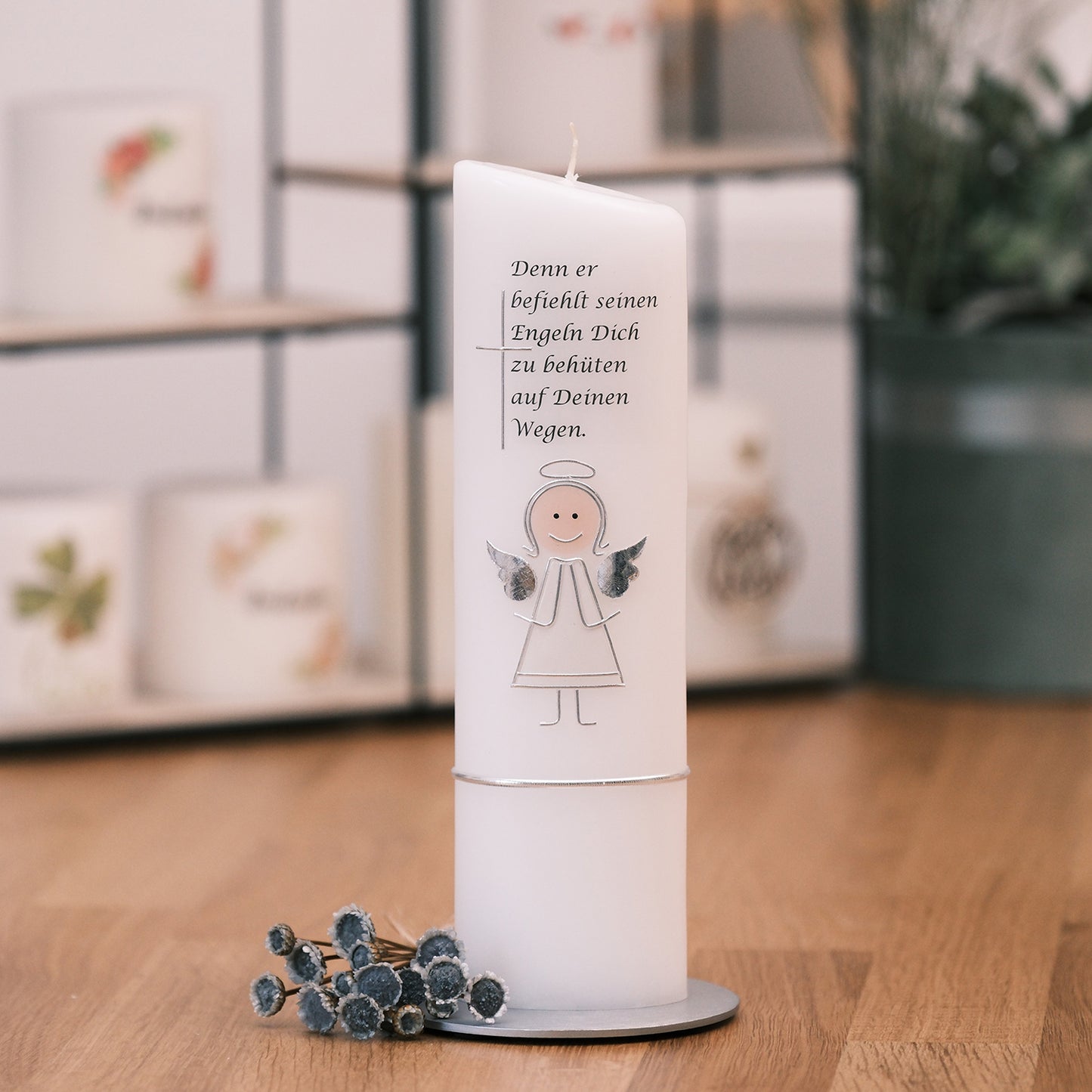Geburtskerze mit Engel & Spruch - Rosis Kerzen Ovalkerze 240/65 mm