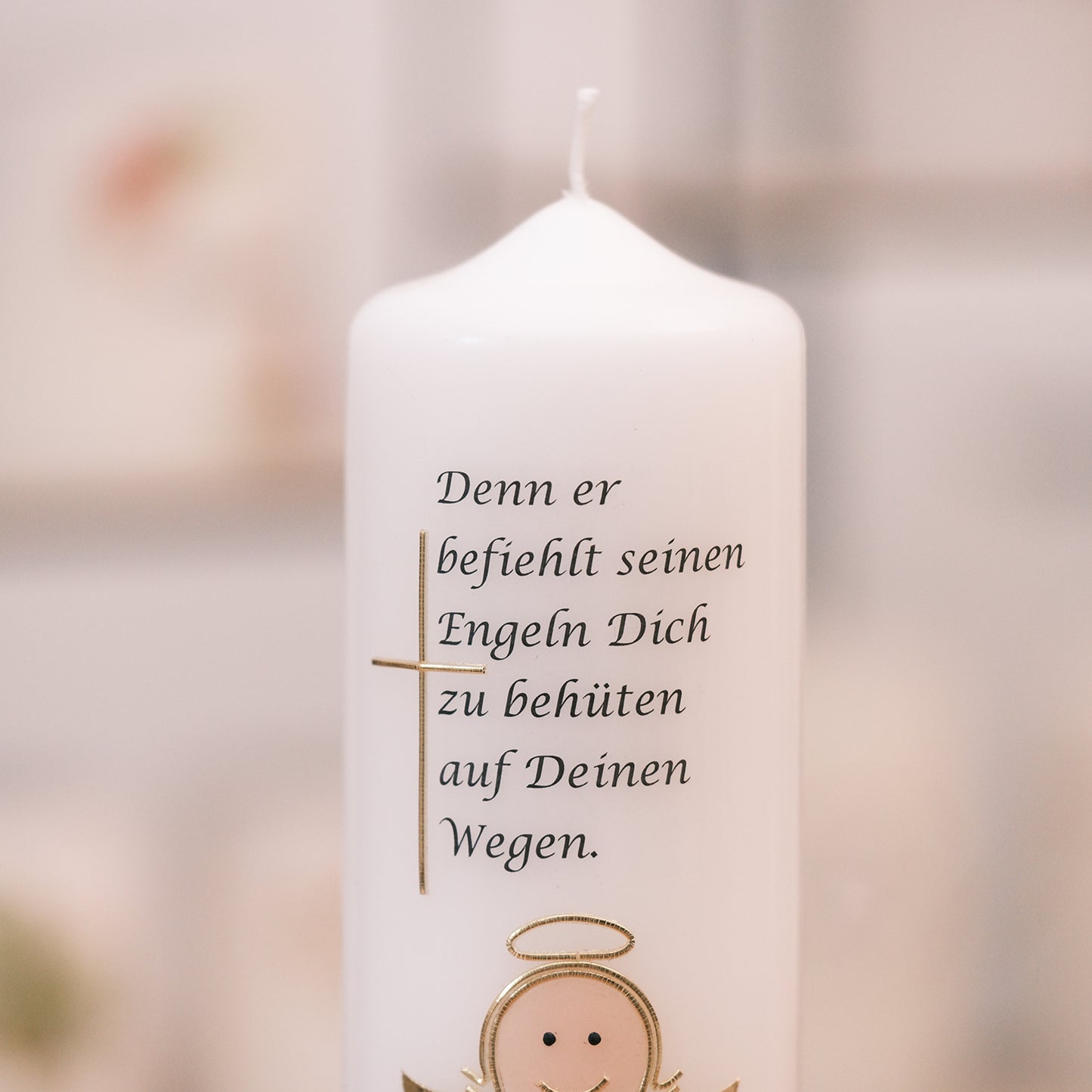 Taufkerze mit Engel & Spruch