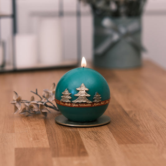 Weihnachtskerze mit goldenen Tannen & Spruch