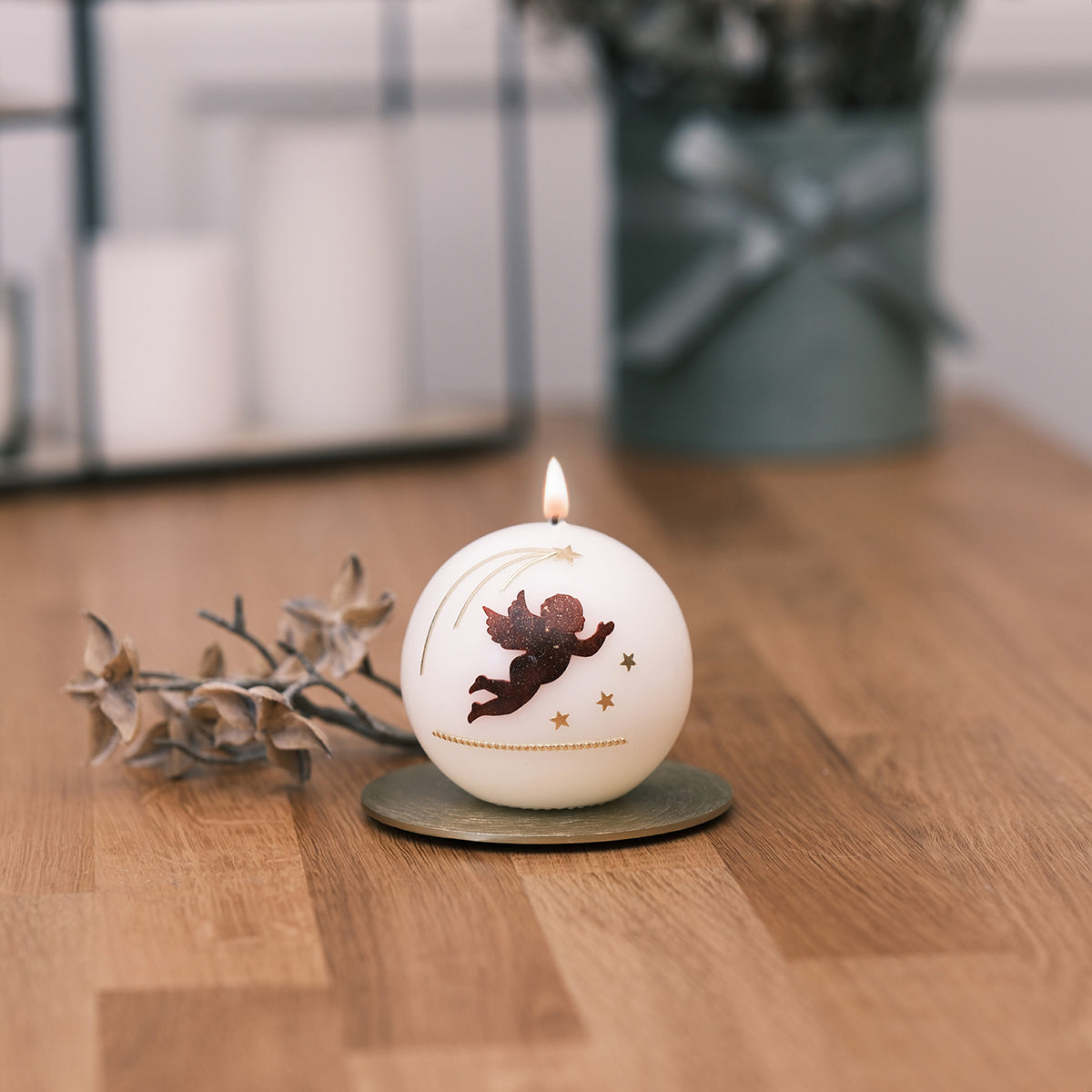 Weihnachtskerze mit Engel & Sternen – Rosis Kerzen