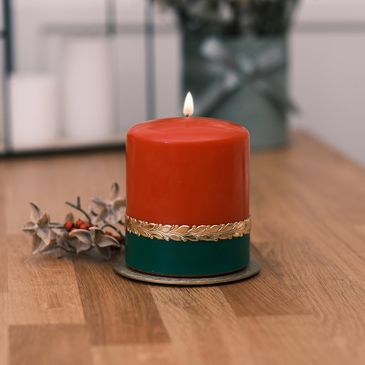 Kerze mit Goldverzierung - Rosis Kerzen Flachkopfstumpe (120/100mm)