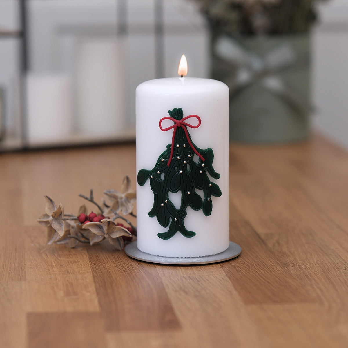 Kerze mit Mistelzweig - Rosis Kerzen 150/80mm