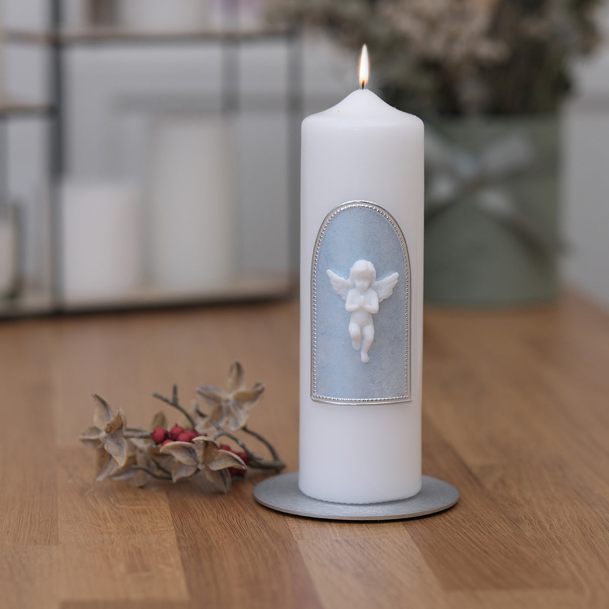 Weihnachtskerze mit Engel – Rosis Kerzen