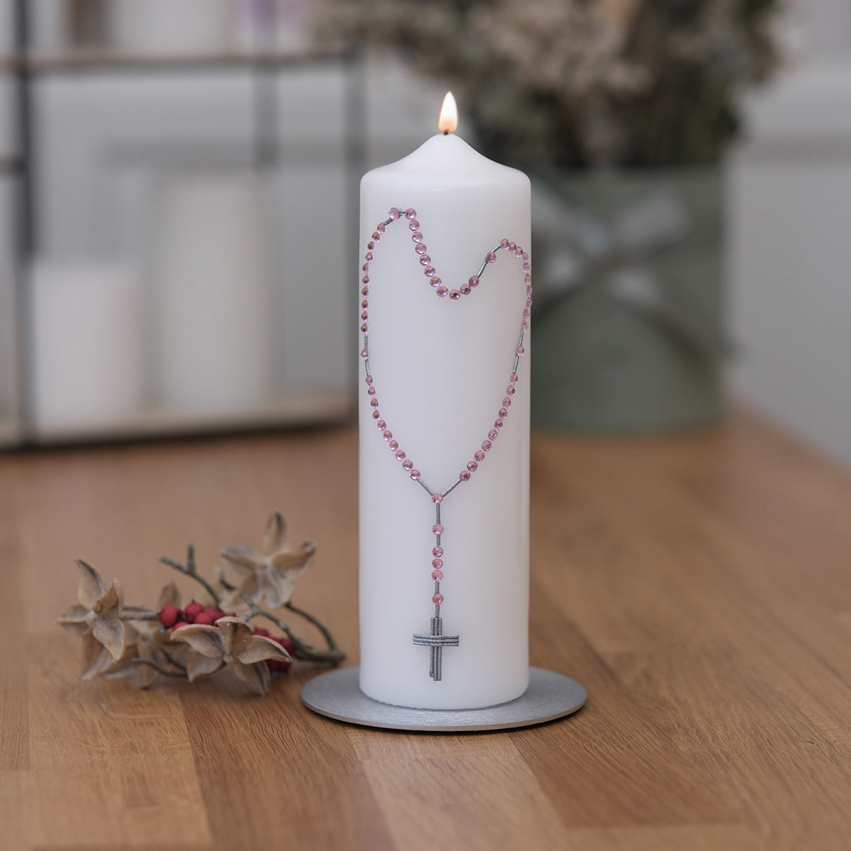 Weihnachtskerze mit Rosenkranz