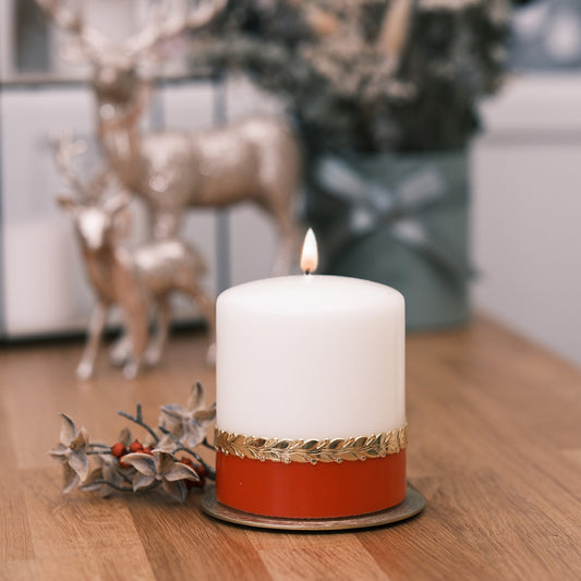 Kerze mit Goldverzierung - Rosis Kerzen Flachkopfstumpe (120/100mm)