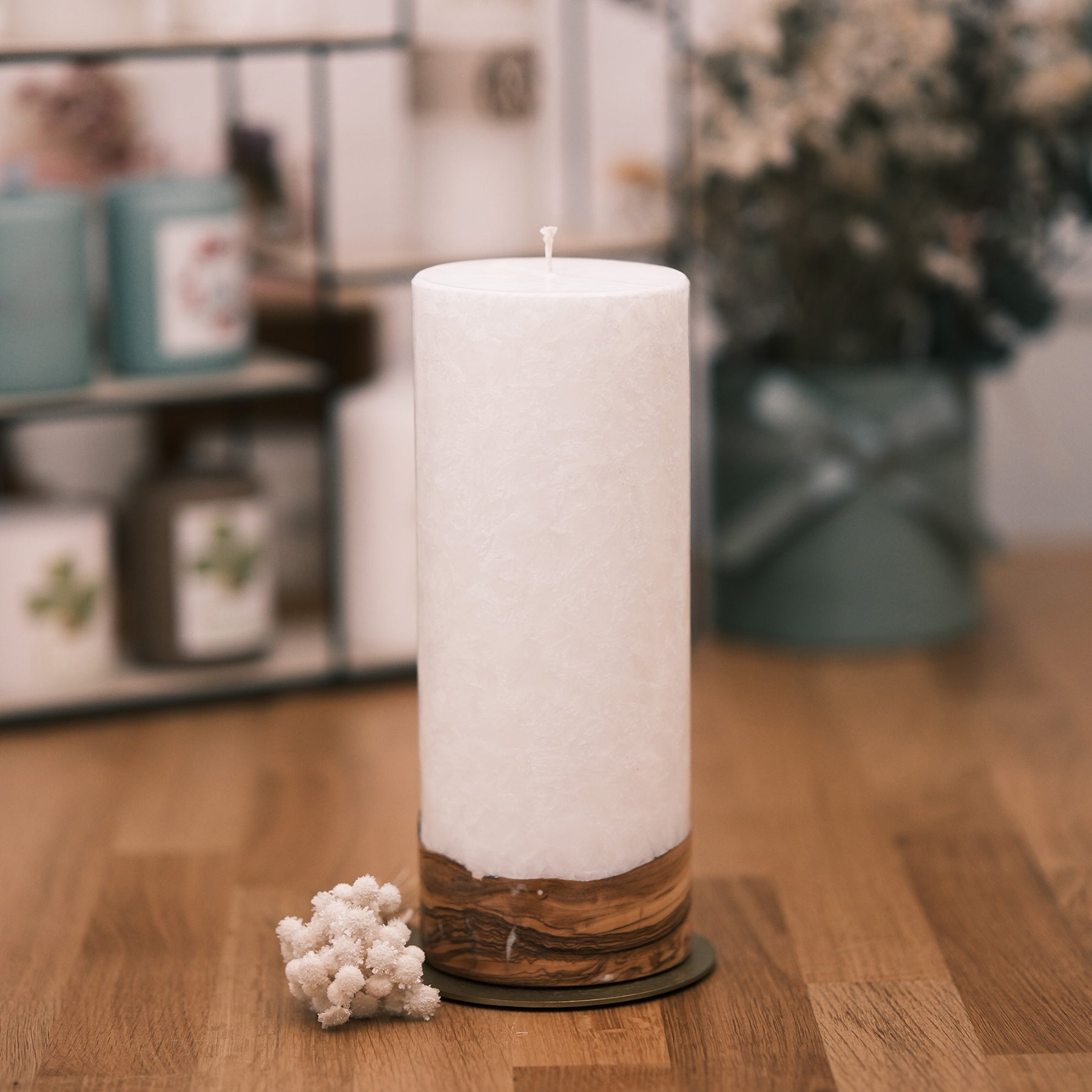 Stumpenkerze mit Holz & Docht oder Teelichteinsatz 25x10cm – Rosis Kerzen