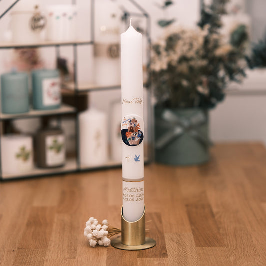 Taufkerze Matthias - Rosis Kerzen 400/40mm / blau