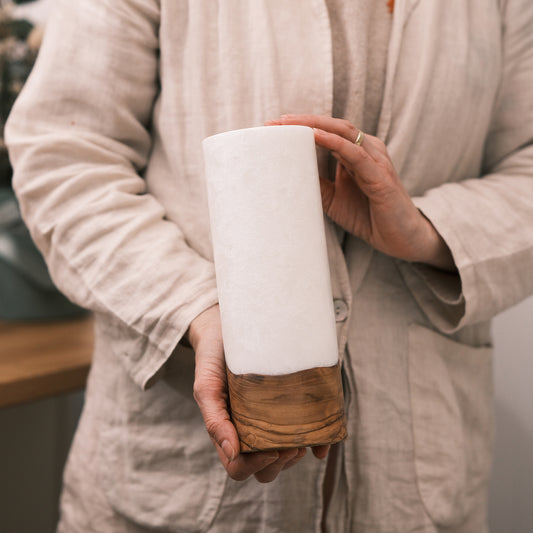 Stumpenkerze mit Holz & Docht oder Teelichteinsatz 30x10cm - Rosis Kerzen Docht