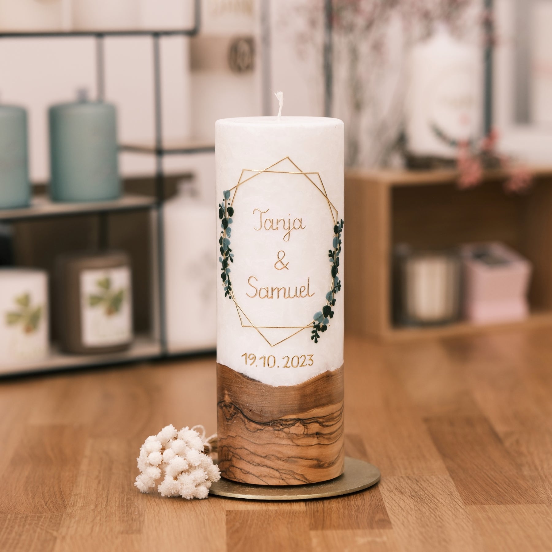 Hochzeitskerze Tanja & Samuel – Rosis Kerzen