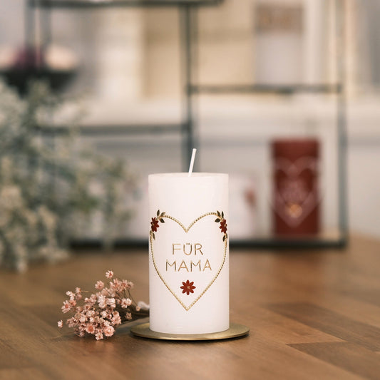 Herz für Mama - Rosis Kerzen weiß
