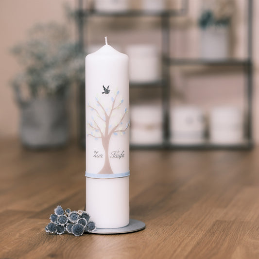 Taufkerze Lara - Rosis Kerzen braun-blau