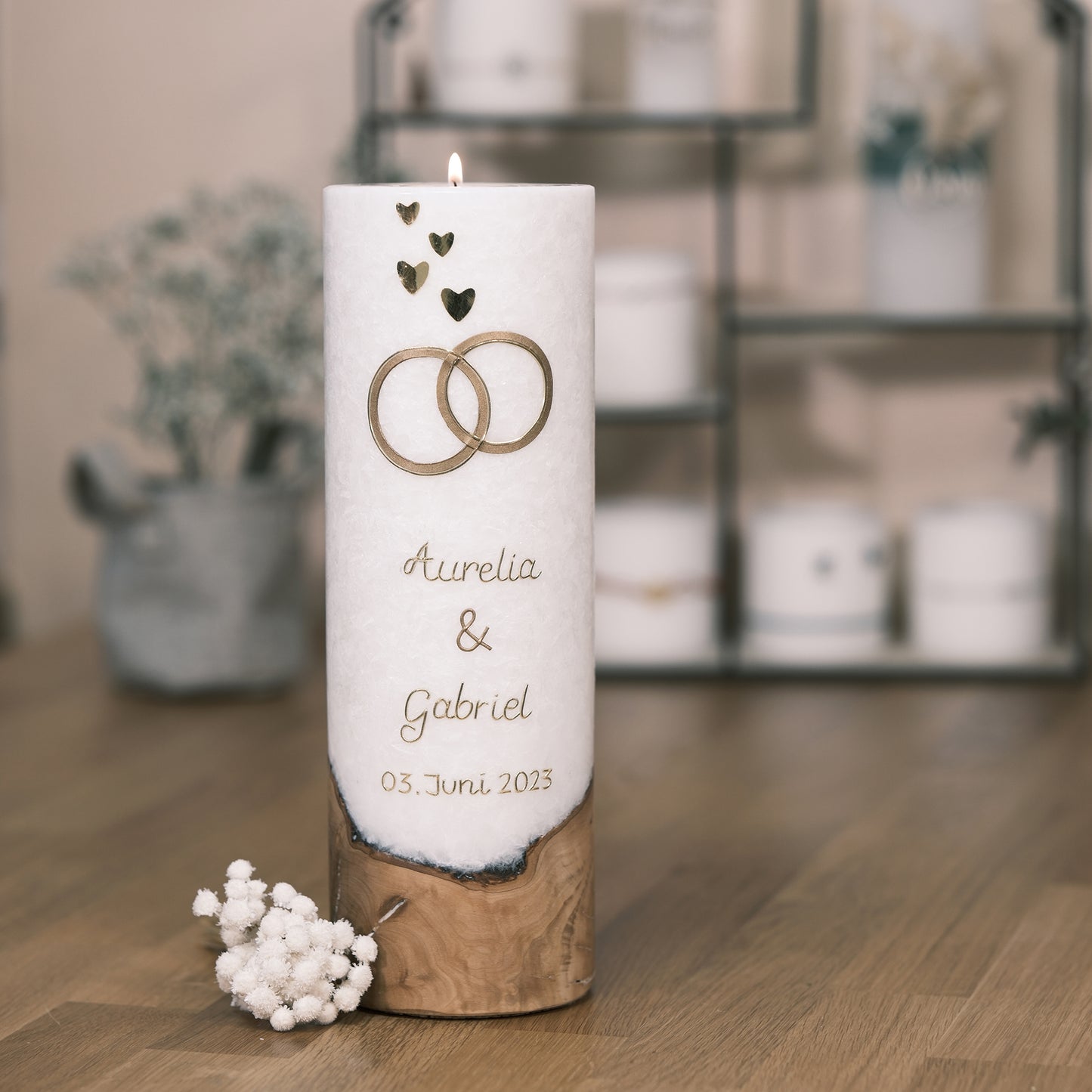 Hochzeitskerze Aurelia & Gabriel - Rosis Kerzen mit Teelichteinsatz