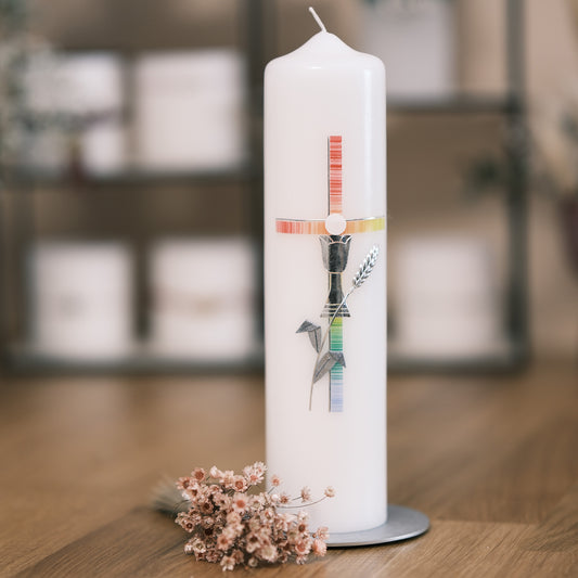 Kommunionkerze Lorena - Rosis Kerzen silber / Stumpenkerze 250/60 mm