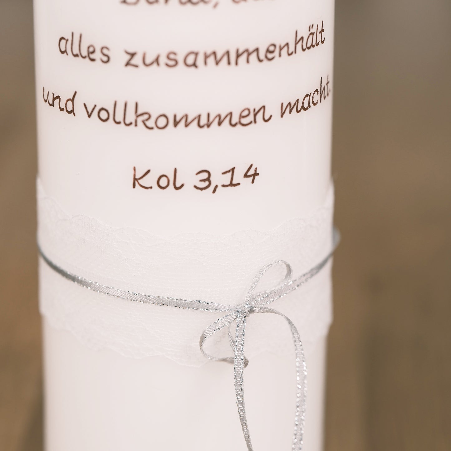 Hochzeitskerze mit Spruch "Vor allem aber liebt einander" - Rosis Kerzen