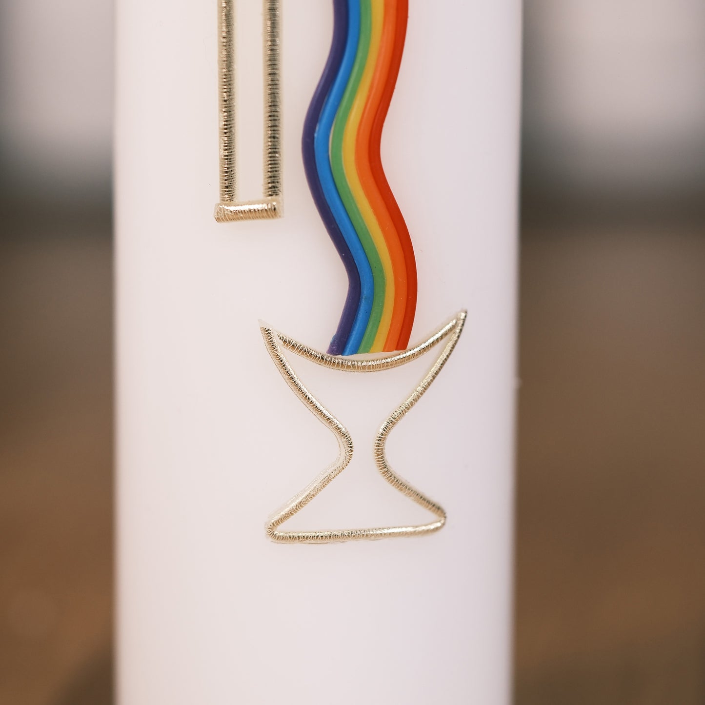 Kommunionkerze Regenbogen mit Kelch