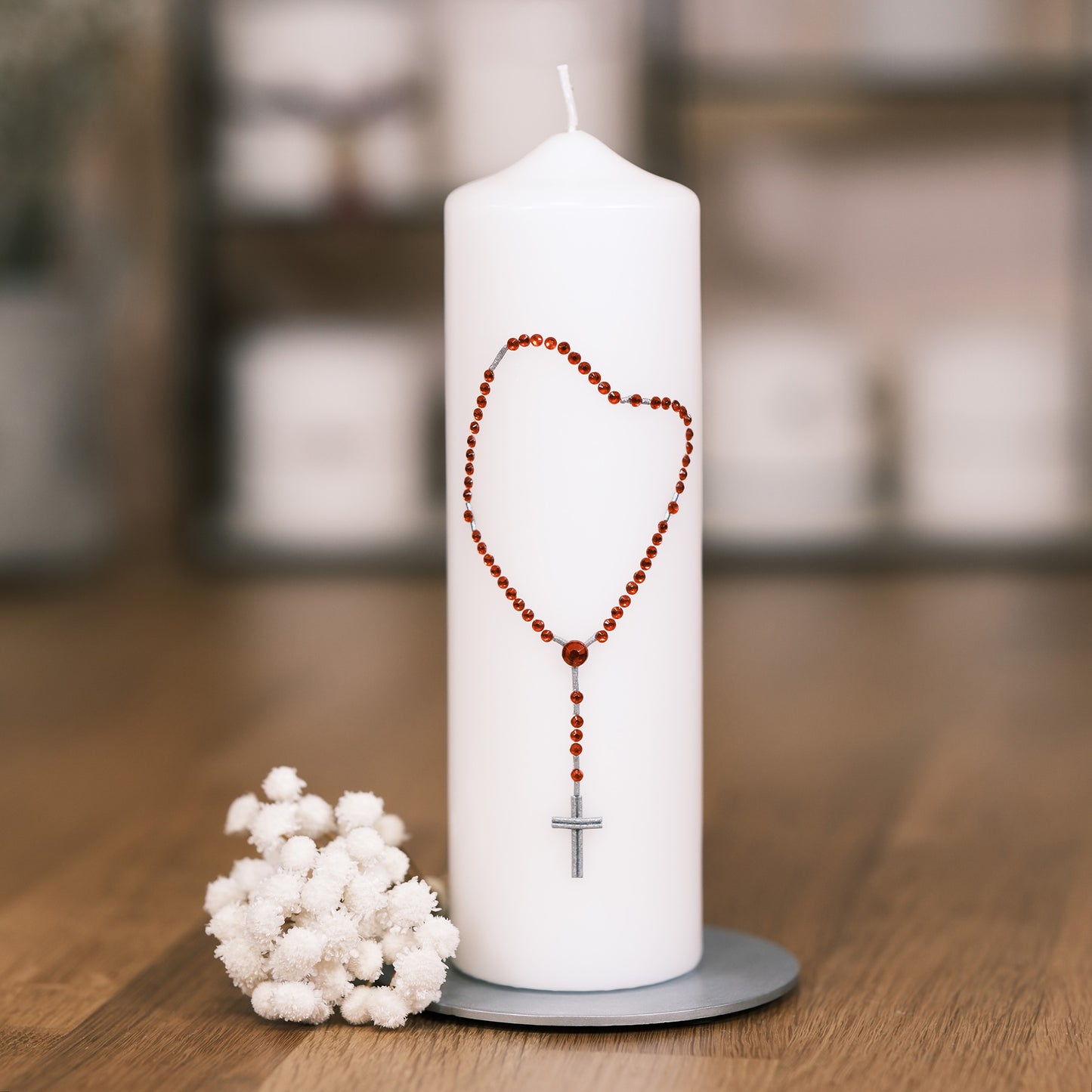 Trauerkerze mit Rosenkranz - Rosis Kerzen rot