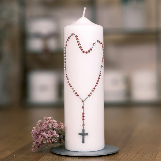 Trauerkerze mit Rosenkranz - Rosis Kerzen rosa